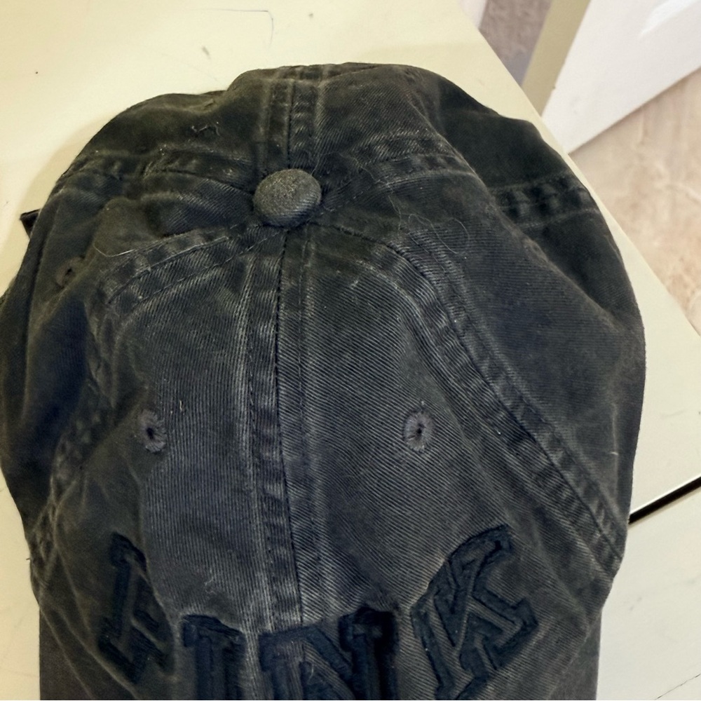 PINK Victoria’s Secret Black Charcoal Distressed Logo Baseball Cap One Size - Picture 5 of 7